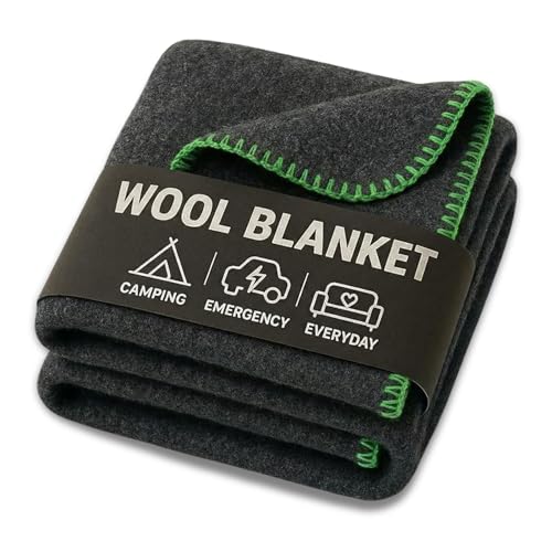 Wool Camping Blanket – 70% Wool Heavy-Duty Military...