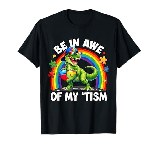 Trex Dinosaur Autism Awareness Be in Awe of My Tism Kids T-Shirt