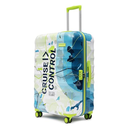 Image of uppercase Geo (Large) 76Cms, Hardsided Trolley Bag for Travel Printed Eco Polycarbonate Luggage, Combination Lock 8 Wheel Spinner Suitcase for Unisex, 2000 Days Warranty Blue