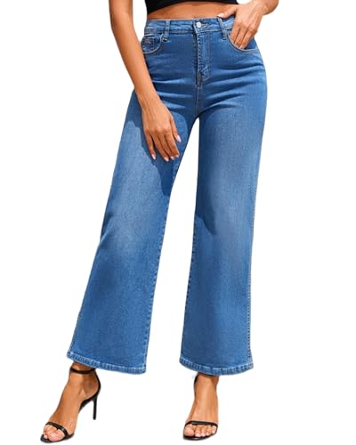 Jean baggy femme taille haute large coupe droite straight jeans stretch