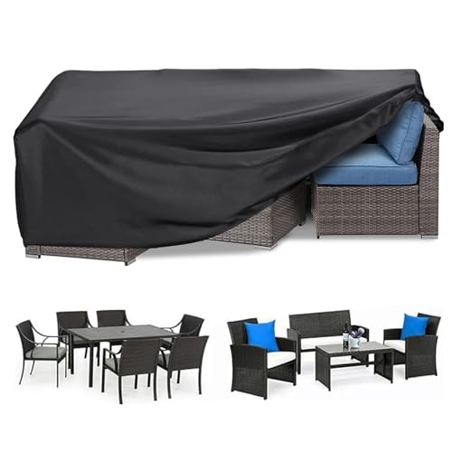 Fundas para muebles de jardín, color negro, impermeable, rectangular, cuadrada, 420D, resistente al desgarro, resistente al viento, anti-UV, para mesa y sillas de patio, 260 x 120 x 90 cm