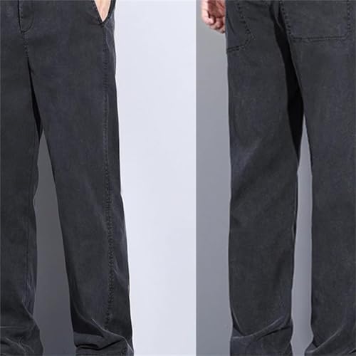 Men's Spring Fall Jeans – Thin Soft Loose Straight Wide-Leg Denim Pants, Casual Elastic Waist2