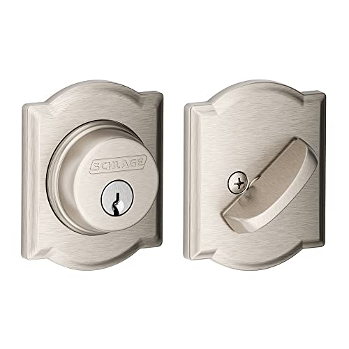 Schlage B60N CAM 619 B60 N Cam 619 Deadbolt With Camelot Trim, Keyed 1 Side, Highest Residential Security, Satin Nickel cover