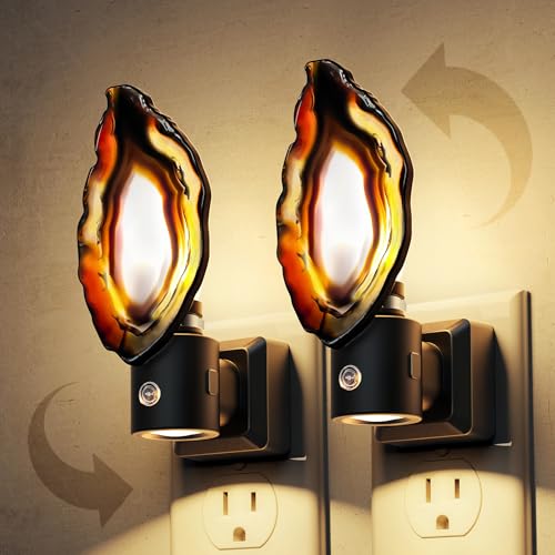 Image of L LOHAS LED Night Light, Night Lights Plug into Wall, Agate Nightlight | Dimmable Dusk to Dawn Sensor, Rotating, Healing Stone Agate Decorative Nightlight for Bedroom, Living Room [2 Pack]
