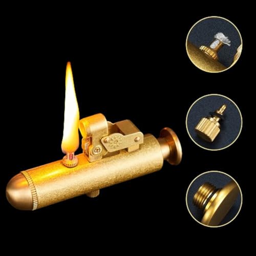 Image of Smoke King Submarine Press Lighter Gold Design, Refillable Brass & Zinc Alloy Windproof Lighter, Vintage Steampunk Style for Men (Fuel Not Included)