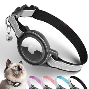 Airtag Cat Collar Breakaway, Odokele Reflective Cat Collars with Apple Air Tag Holder for Kitten, Cat GPS Tracker Adjustable Collars with Safety Quick Release Buckle for Kitties and Puppies – Black