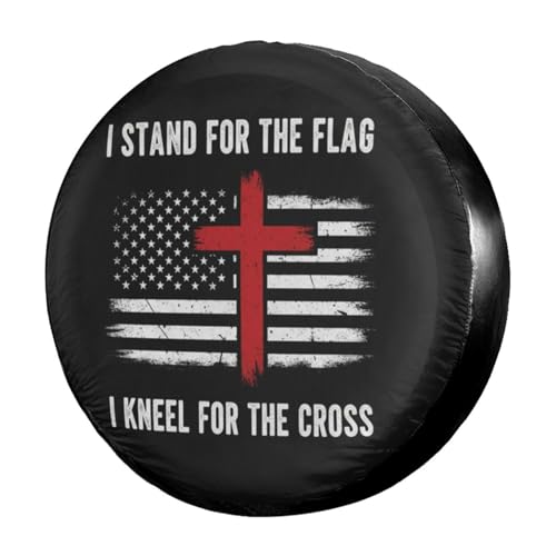 Image of I Stand for The Flag,Kneel for The Cross Spare Tire Cover Dust-Proof Wheel Tire Cover Fit Trailer, RV, SUV and Many Vehicle 14 Inch