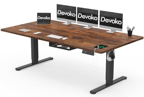 Devoko Höhenverstellbarer Schreibtisch 200x80cm mit Typ-C Ladeanschluss, Schreibtisch...