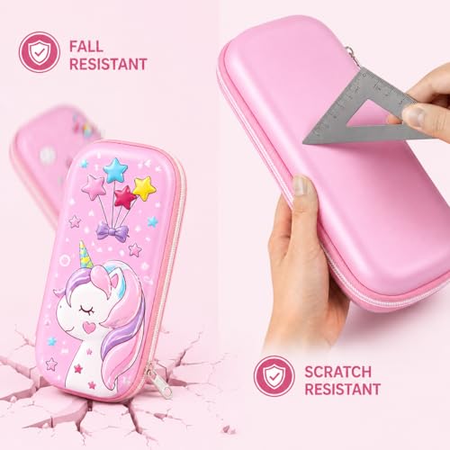 Image of Goyal's 3D Unicorn Geometry Pencil Pouch for Kids Girls & Boys | Hard Shell EVA Pencil Case | Large Capacity Double Layer Geometry Box with Pen Slots & Mesh Pocket | Waterproof School Organizer