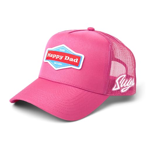 Suga Sean O'Malley x Happy Dad Trucker - Gorra roja de moda para hombre con parte trasera de malla transpirable, cierre a presión, regalos de cumpleaños, gorra con logotipo de envío completo, Rojo -,