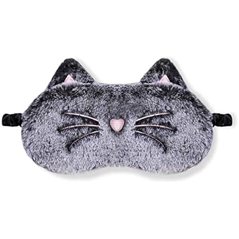 dressfan Eye Mask Sleep Mask Silk Blindfold Blackout Eye Cover Portable Eye Shade Cotton Filled with Elastic Strap for Women & Men, Multicolor Optional (Cat-Black) Cover