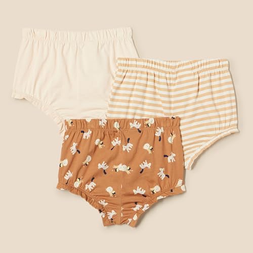 Amazon Essentials Baby Mädchen Shorts im Pumphosenstil aus Baumwolle, 3er-Pack, Blasser Pfirsich/Löwe und Pony/Streifen, 24 Monate