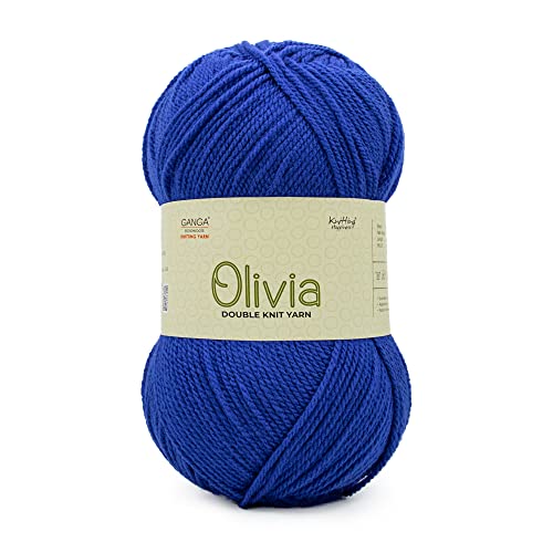 Image of Ganga Acrowools Cotton Olivia, Double Knit Yarn. Hand Knitting and Crochet Yarn. Oekotex Class 1 Certified. Pack of 2 Balls - 100Gms Each. Shade No - Olv007, Royal Blue