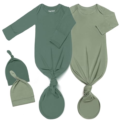 Image of 2Pk Newborn Knotted Gown Set, Soft Baby Sleep Sack & Hat, Boys Girls Clothes, Easy Diaper Change Baby Gift