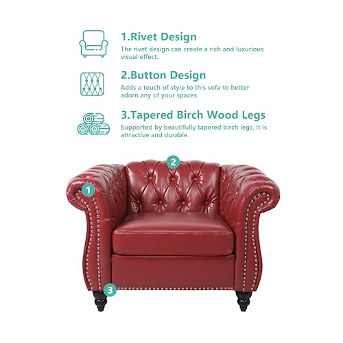 Image of QHITTY 2 Piece Living Room Set, Sectional Chesterfield Sofa Chair Contemporary Upholstered Leather Loveseat Couch Sets for Living Room, Bedroom, Office