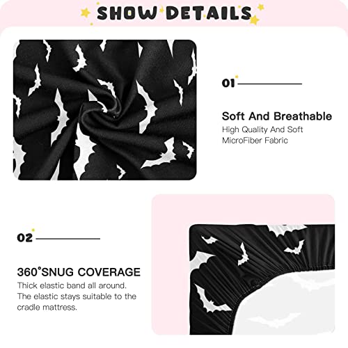 Image of Halloween Bats Crib Sheets Soft Breathable Fitted Baby Crib Sheets Mattress Cover for Girl Boys, 52 inch x 28 inch x 9 inch