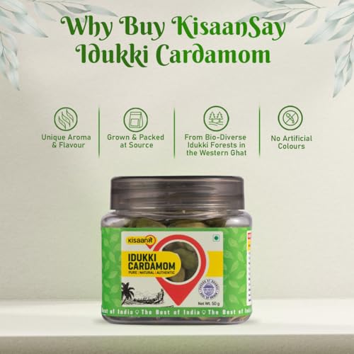 Image of KisaanSay Idukki Cardamom 50 gm Bold Size (7 to 8 mm) | Bold Size | Pure Elaichi | Natural | Distinctive Flavour & Aroma | No Artificial Colors (Pack of 2)