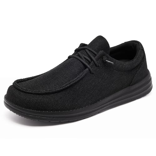 SILENTCARE Mens Wide Slip On Loafers: Casual Walking Shoes with Arch Support Black