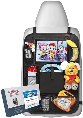 PROTEX© Rückenlehnenschutz Organizer [Testsieger 2025] 100 Tage risikofrei testen - Auto Rücksitz Organizer mit 12 Zoll Tablet Fach [schwarz]
