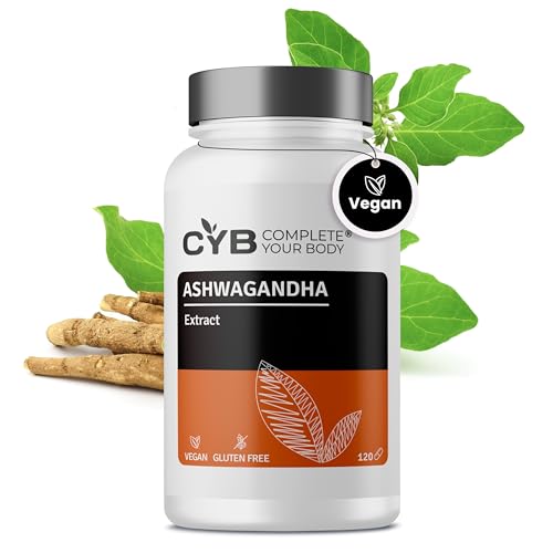 CYB | Ashwagandha Kapseln Hochdosiert - 5% Withanolides 600mg - Mit Magnesiumglycinat, Vitamin B6 und Zink - 120 Kapseln 2 Monatsvorrat - Vegan - Laborgeprüft