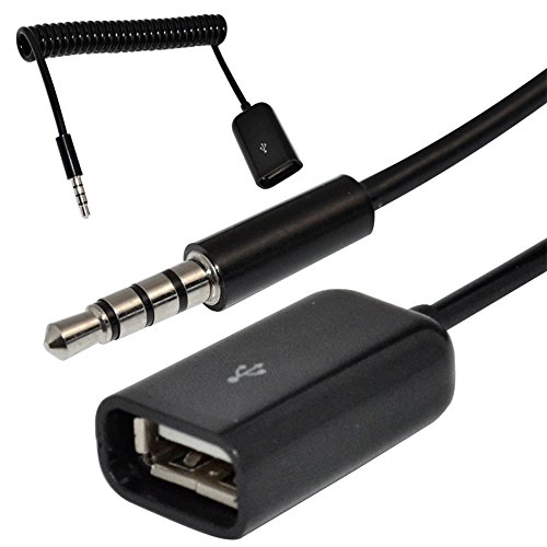 3Ft Coiled Spiral 3.5mm 4 Pole 3 Wing Male to USB 2.0 A Female sync Power Cable