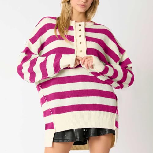 Womens Oversized Sweaters Striped Long Sleeve Pullover Casual Loose Knit Sweater Jumper Fashion Teen Girls Y2K Tops2