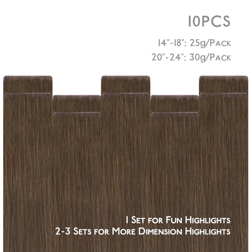 Image of WENNALIFE Invisi Edge Tape in Hair Extensions Human Hair,#5D,14 Inch | 14 Inch 25g 10pcs Cool Ash Brown Invisi Remy Hair tensions Natural Seamless Injected Tape Straight tensiones