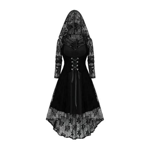 Gothic Dress for Women UK Flower Lace Long Hooded Halloween 