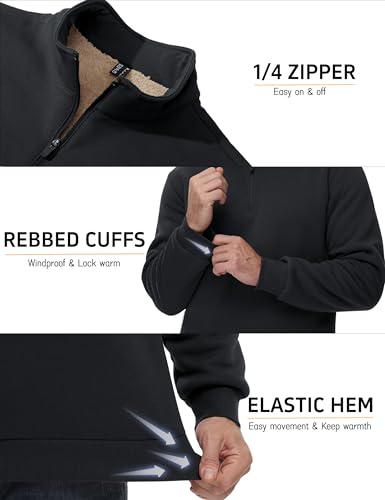 Image of MAGCOMSEN Men's Sherpa Lined Quarter Zip Fleece Heavyweight Pullover Winter Warm Sweatshirts
