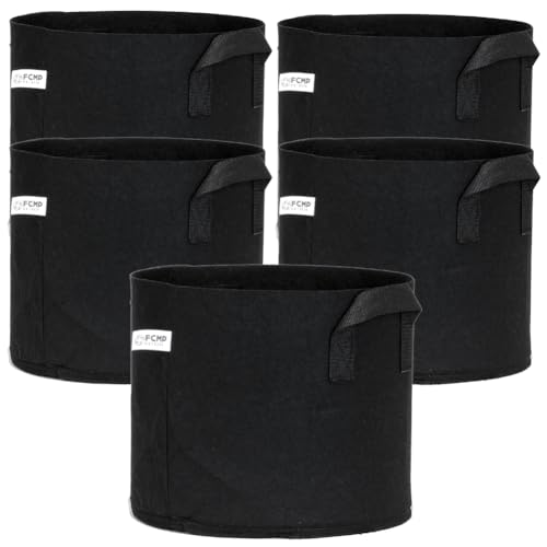 Image of FCMP Outdoor 5-Gallon Modern Lightweight Non-Woven Insulating Fabric Breathable Grow Bags for Indoor or Outdoor Gardening, Black (5 Pack)