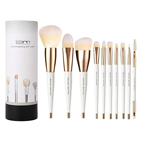 Brush Master 10Pcs Makeup Brushes Set Professional Kabuki Foundation Eyeshadow Blush Blending Lip Full Face Cosmetic Kit W/Makeup Brush Set with Holder Cover