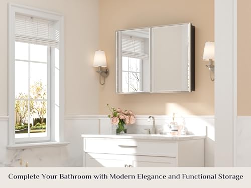 Image of Keonjinn 40 inchx30 inch Large Bathroom Medicine Cabinet, 2 Door, Brushed Nickel