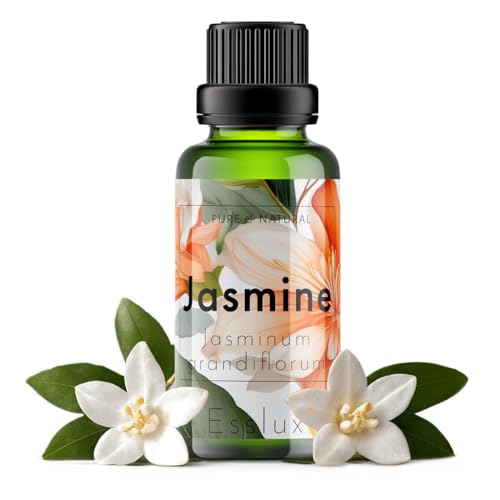 Image of Esslux Jasmine Essential Oil | 100% Natural Aromatherapy Oil for Skin Care | Perfect for Diffusers, Candle, and Soap Making | Invigorating Scent for DIY Projects, 60 ML