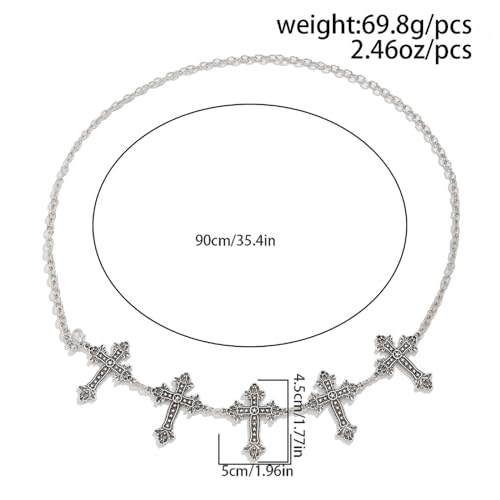 Silver Cross Waist Chain Belt for Women Adjustable Black Body Chain Belt Trendy Tassel Cross Belly Chain Belt Long Metal Link Chain Belt Punk Body Jewelry (white)2