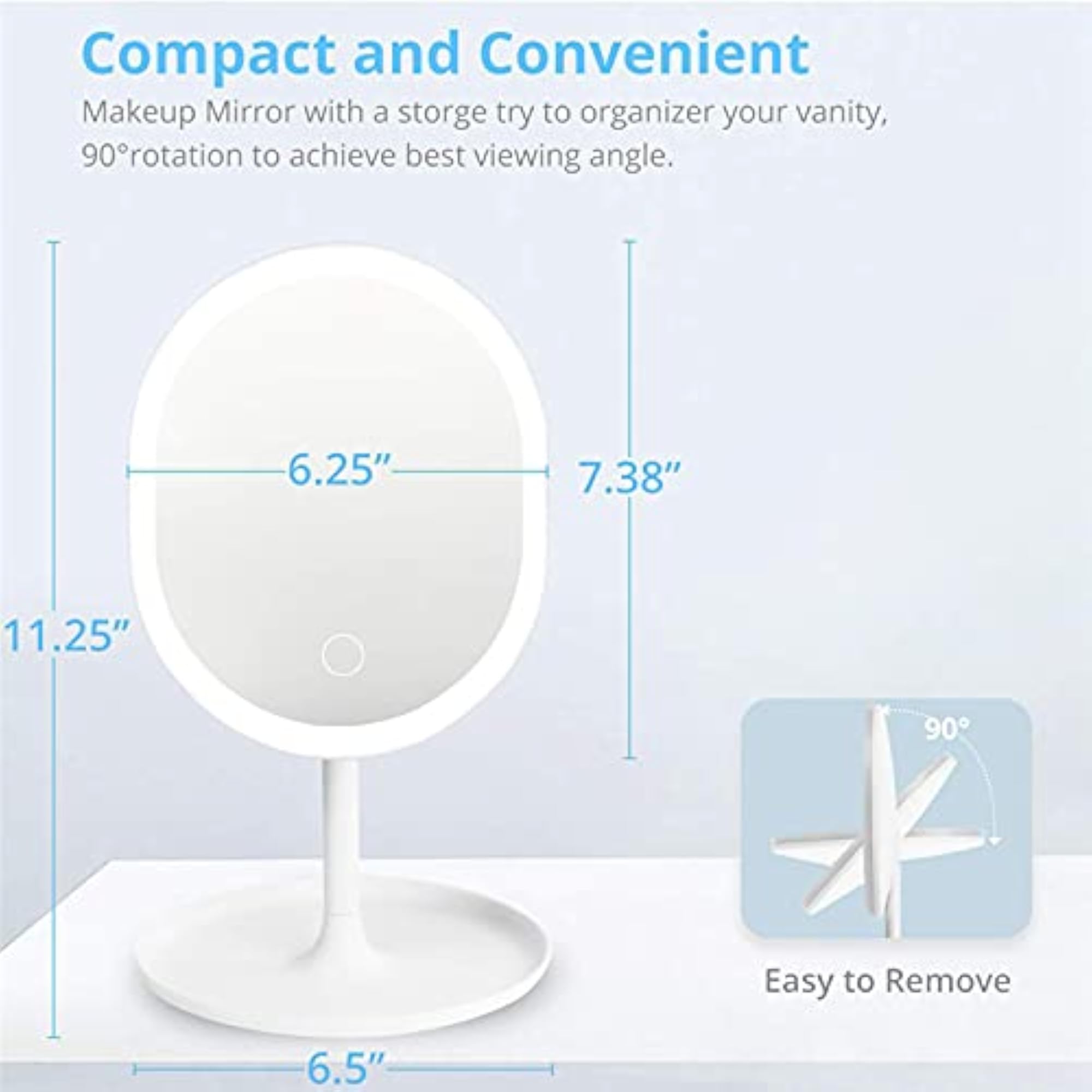 Portable USB Rechargeable Foldable Vanity Mirror with LED Light