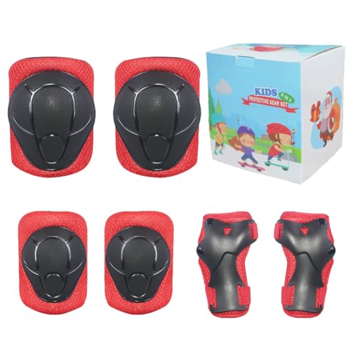 LANOVAGEAR Protecciones Patines Niña e Niño Set [6 Piezas] para Patines en línea y Monopatín-Coderas Muñequeras y Rodilleras Protectores para Skate Skateboard Patinaje Ciclismo (Rojo-LK, S)