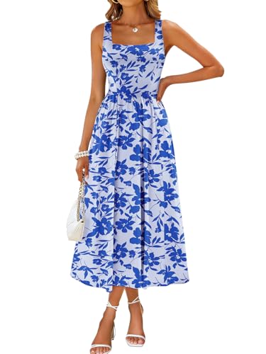 Image of Sureple Midi Dresses for Women 2026 Spring Square Neck Tank Sleeveless A Line Casual Summer Sundresses with Pockets