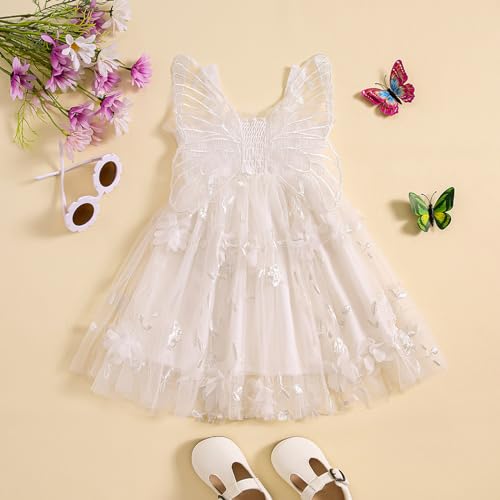 Toddler Infant Baby Girls Summer Dress Newborn Girl Tulle Dress with Butterfly Wing Beach Party Fall Clothes2