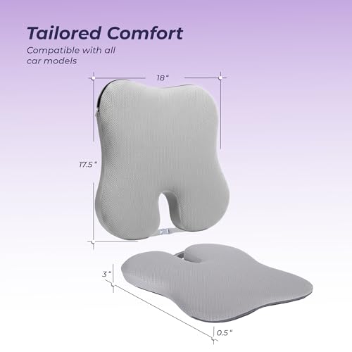 Image of Billebon Ultimate Car Wedge Seat Cushion | Premium Memory Foam Cushion with Coccyx Tailbone Cutout | Helps Relieve Hip| Tailbone & Lower Back Pain | Supports Weight Up to 100 kg - Grey (Pack of 2)