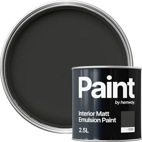 Hemway Caviar Black Paint 2.5 L, Indoor Matt Finish, One Coat, Wall Paint, Acrylic & Water-Based Emulsion, Quick Dry & High Coverage for the Kitchen, Bathroom & Bedroom Walls & Ceiling