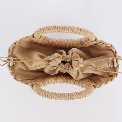 Women's Straw Bag Casual Shopper Shoulder Bag Drawstring Fashionable Daily Shopping Handbag for Various Occasion4