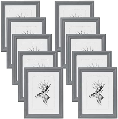 WOLTU Ramka na zdjęcia 13 x 18 cm, zestaw 10 ramek na zdjęcia, drewniane ramki z passe-partout, do zawieszenia w pionie lub poziomie, dekoracja ścienna, srebrna