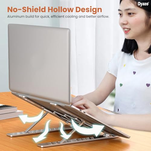 Image of Dyazo 10 Angle Aluminum Laptop Stand Portable & Fully Foldable Raiser Compatible for Lenovo, Dell, MacBook & All Other Notebooks 10 inch-15 .6 Inch (Silver)