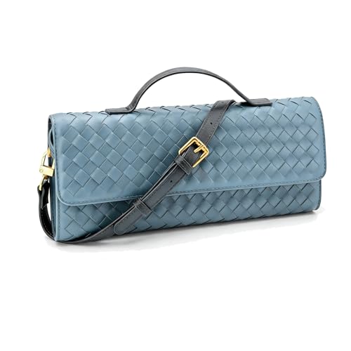 Image of Mini Woven Crossbody Purse Square Box Bags Top-Handle Tote Handbag Shoulder Bag Cute Satchels Trendy (Haze blue)