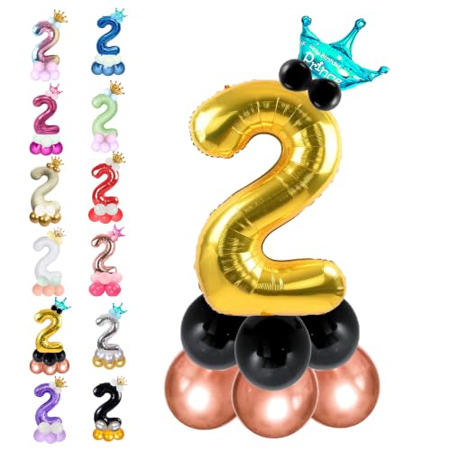 Image of Blue 32 Inches Numbers 2 Shape Large Big Foil Helium Balloons For Party Decorations In Happy Birthday Anniversary Office Items Materials Set Pack, Pack Of 13