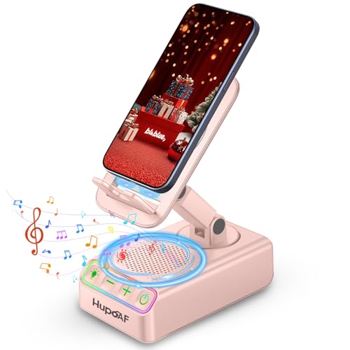 Image of 2026 Gifts for Mom Dad, Adjustable Cell Phone Stand with Wireless Induction Bluetooth Speaker, HD Surround Sound & RGB Rhythm Lights, Foldable Portable Stand for Desk, Kitchen Counter, Home Office