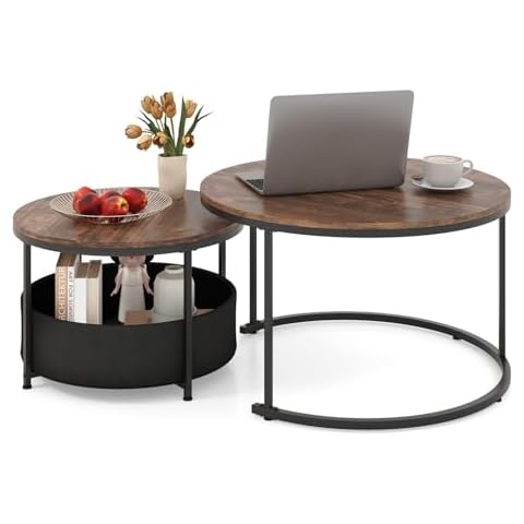 COSTWAY Round Nesting Coffee Tables Set Cover