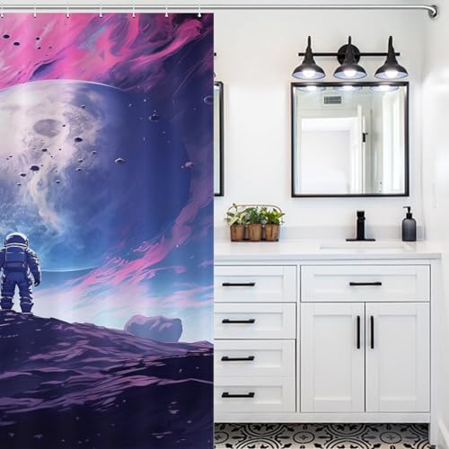Rideau de douche astronaute imperméable 168x183 cm avec crochets de douche