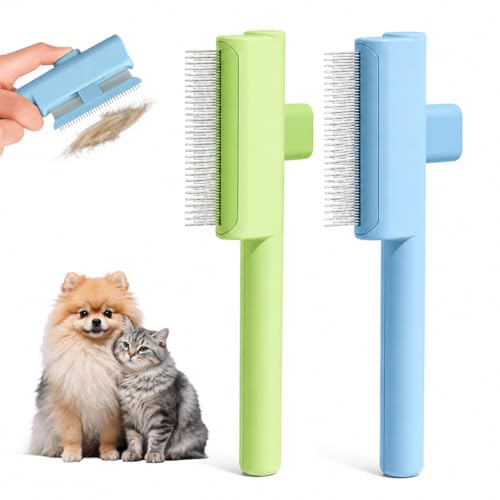 Set di 2 spazzole per gatti autopulenti, con denti in metallo lunghi e corti + silicone, spazzola sottopelo per gatti e cani, rimuove i peli morti e il sottopelo, per peli lunghi e corti