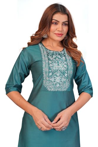Image of Women's Chanderi Cotton Embriodired Kurtis
